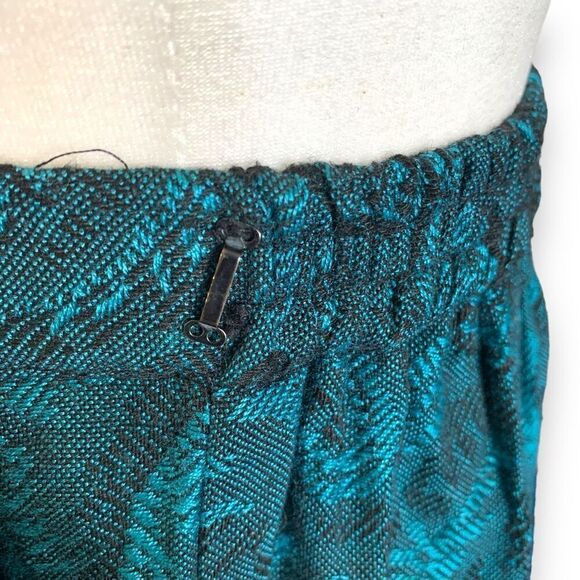 Vintage 90s Pleated Maxi Skirt Turquoise Blue Black Paisley Print Textured 6 - Picture 2 of 9